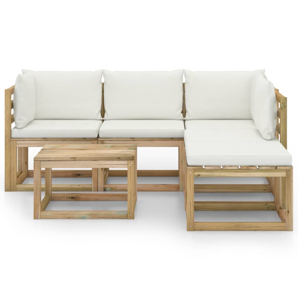 

vidaXL 6-delige Loungeset met crèmekleurige kussens