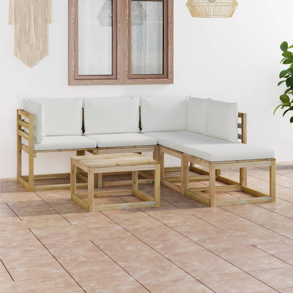 vidaXL 6-tlg. Garten-Lounge-Set mit Creme Kissen