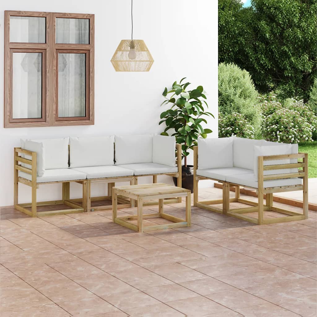 vidaXL 6-tlg. Garten-Lounge-Set mit Creme Kissen