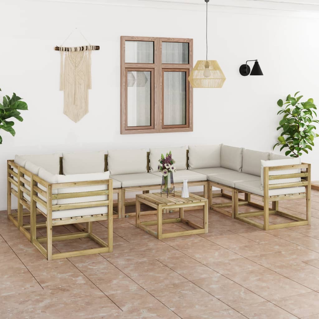 vidaXL 10-tlg. Garten-Lounge-Set mit Kissen Imprägniertes Kiefernholz