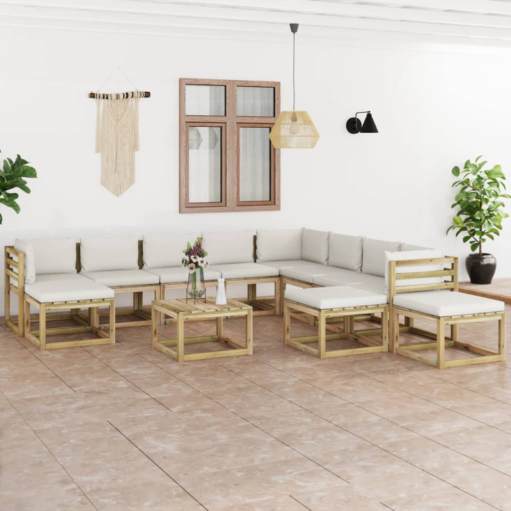 vida XL 12-tlg. Garten-Lounge-Set mit Kissen Imprägniertes Kiefernholz