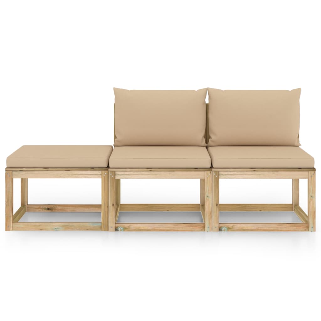 

vidaXL 3-delige Loungeset met beige kussens