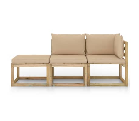 vidaXL Set de muebles de jardín 3 piezas con cojines beige