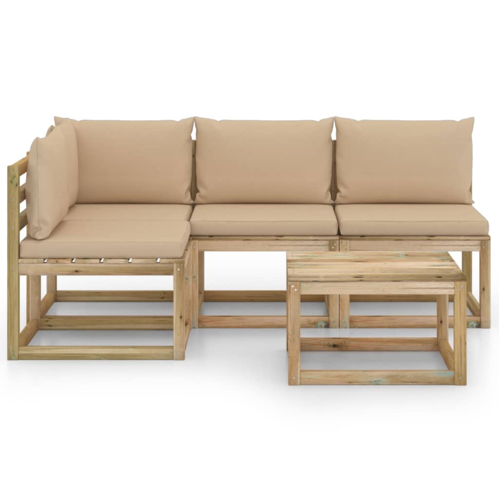 

vidaXL 5-delige Loungeset met beige kussens