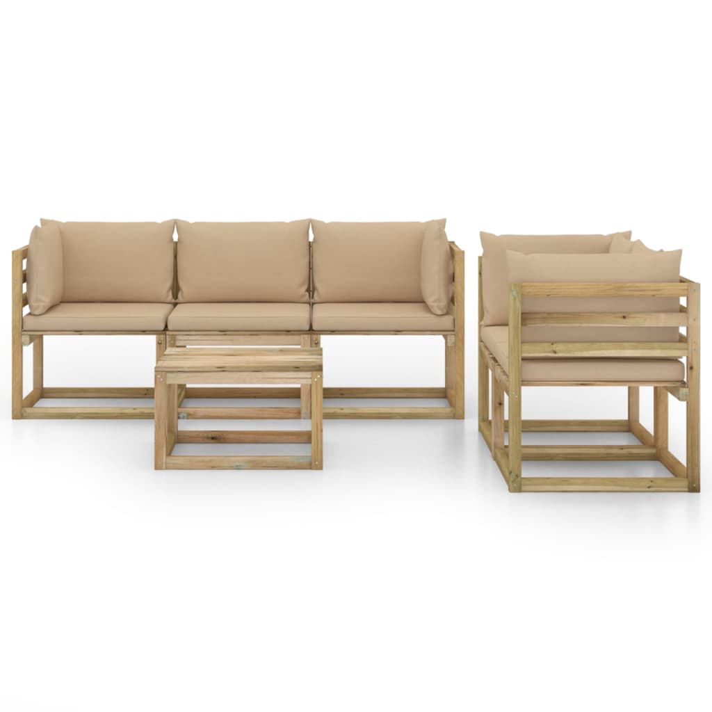 

vidaXL 6-delige Loungeset met beige kussens