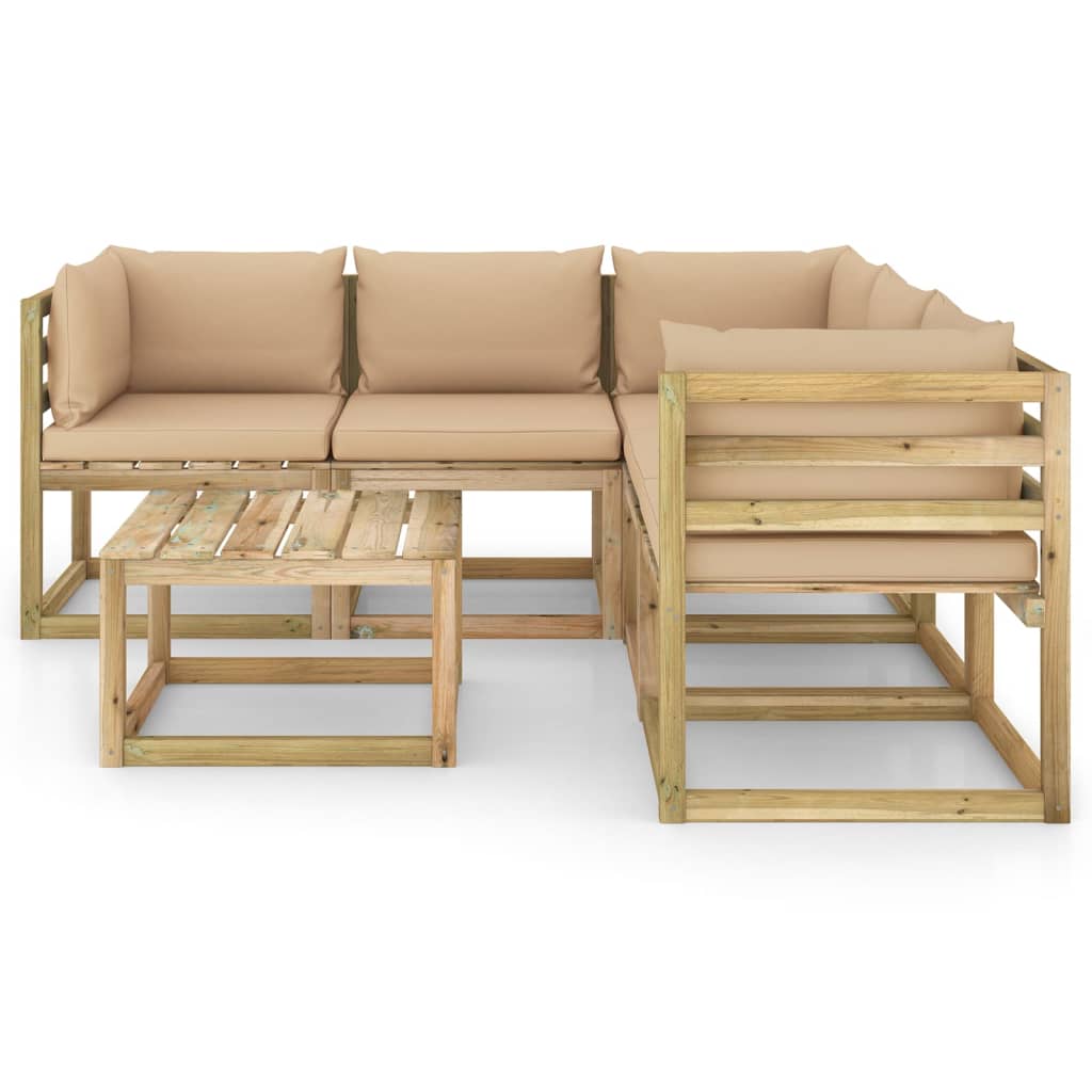 

vidaXL 6-delige Loungeset met beige kussens