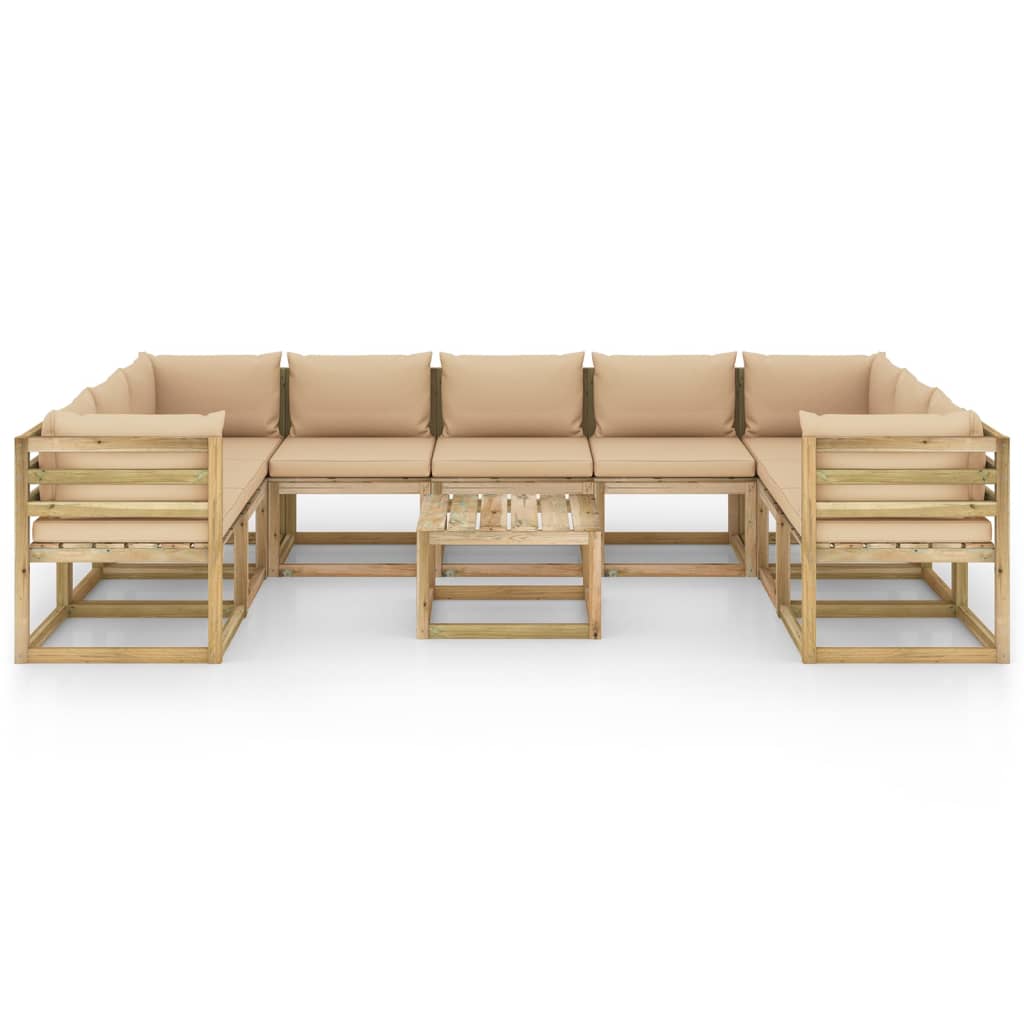 vidaXL Set mobilier de grădină cu perne, 10 piese, lemn de pin tratat
