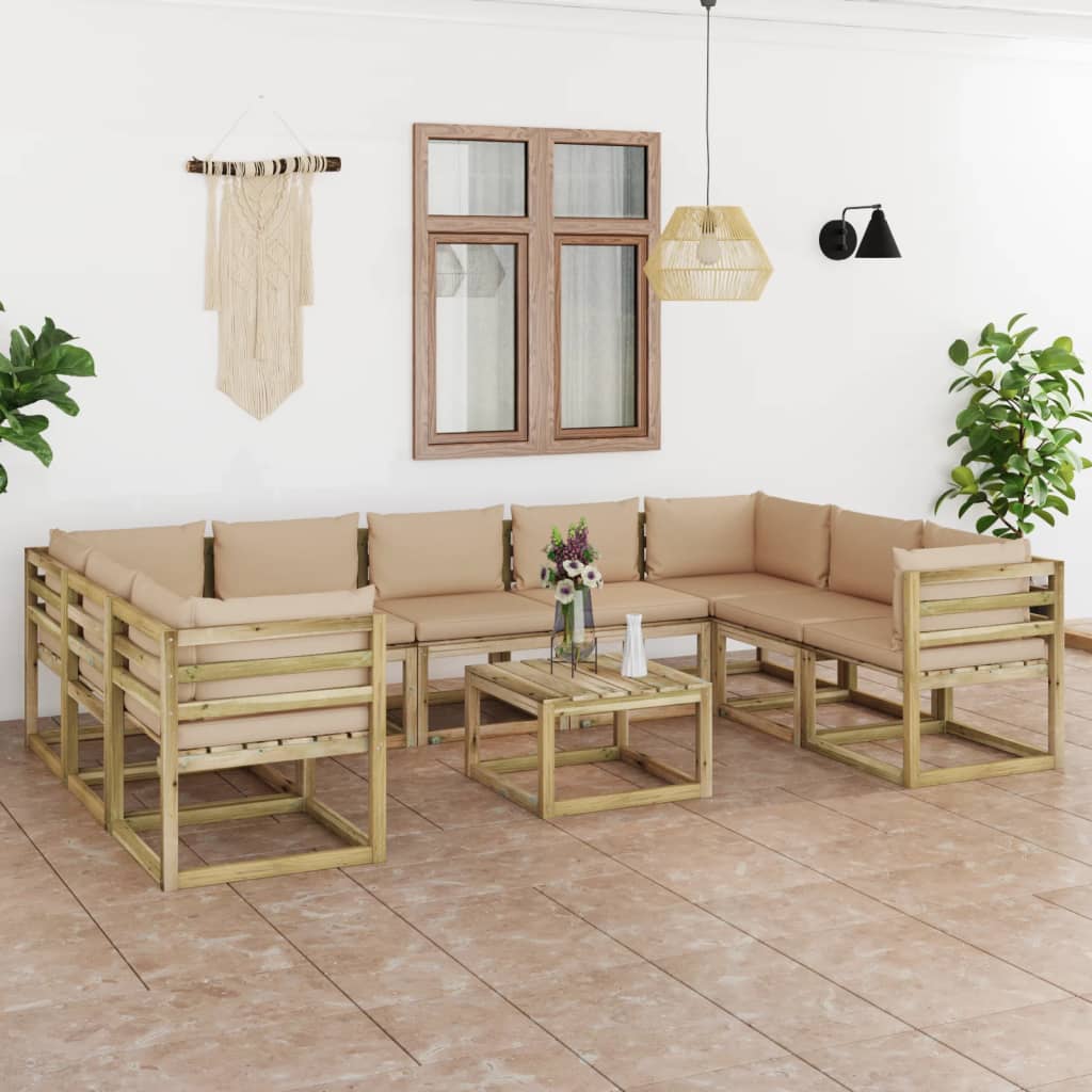 vida XL 10-tlg. Garten-Lounge-Set mit Kissen Imprägniertes Holz