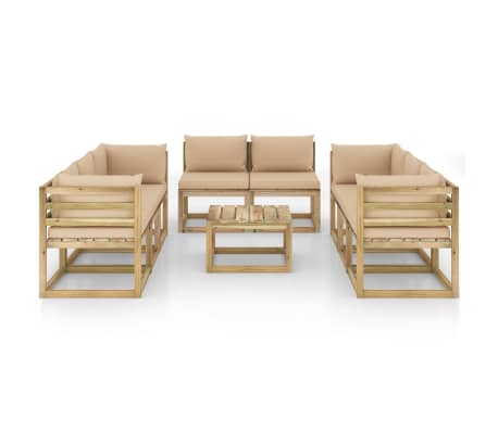 vidaXL Set de muebles de jardín 9 piezas con cojines madera impregnada