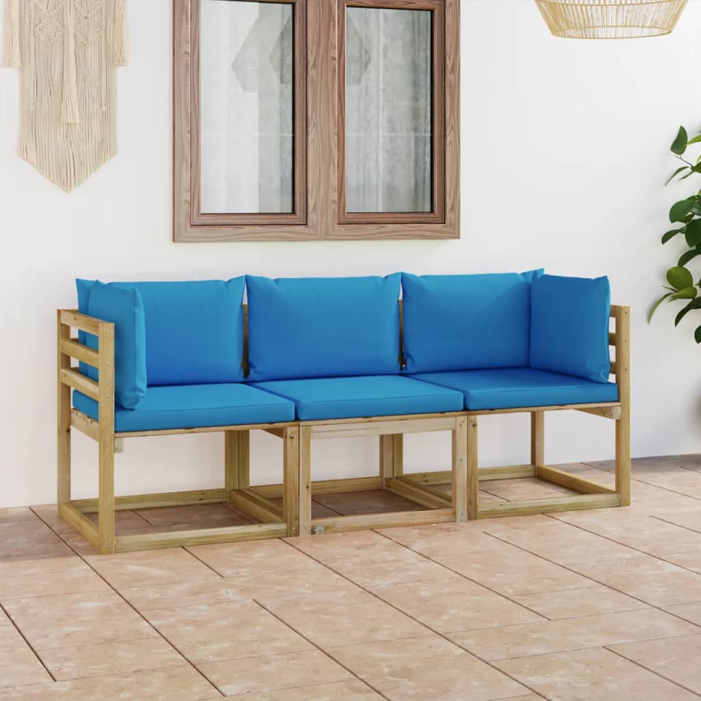 3-Sitzer-Gartensofa mit Hellblauen Kissen kaufen