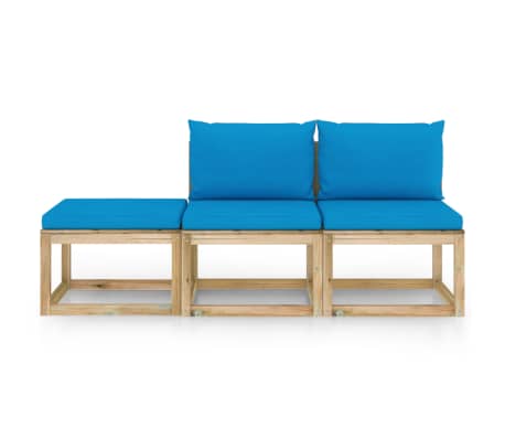 vidaXL Set de muebles de jardín 3 piezas con cojines azul claro