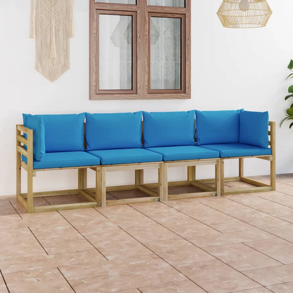 vidaXL Gartensofa 4-Sitzer mit Kissen in Hellblau