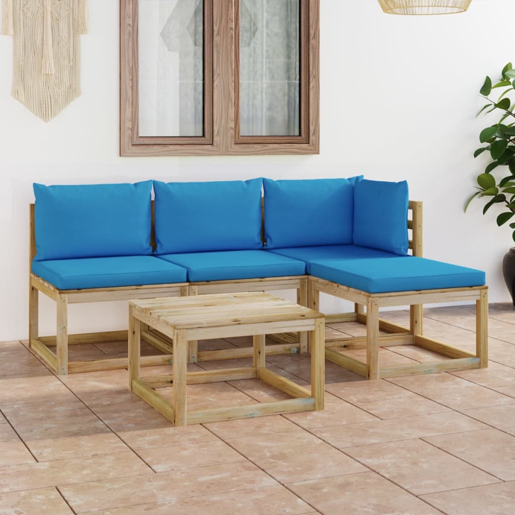 Vidaxl Set Mobilier De Gradina Cu Perne Albastru Deschis, 5 Piese