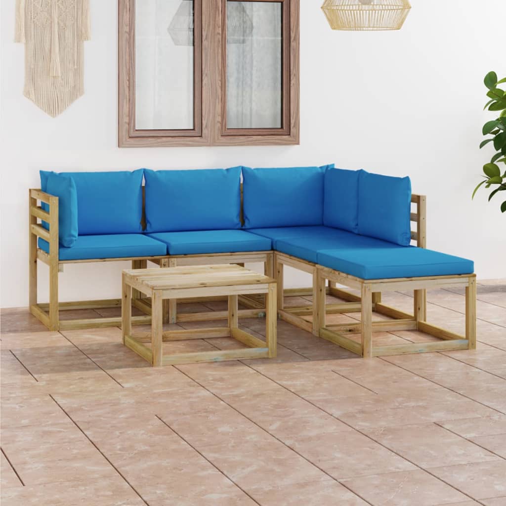 vida XL 6-tlg. Garten-Lounge-Set mit Hellblauen Kissen
