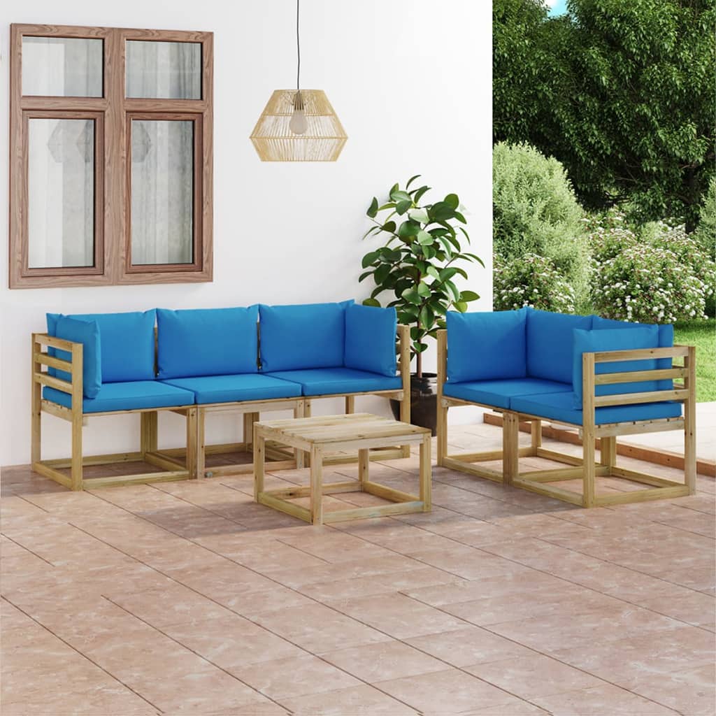 vidaXL 6-tlg. Garten-Lounge-Set mit Hellblauen Kissen