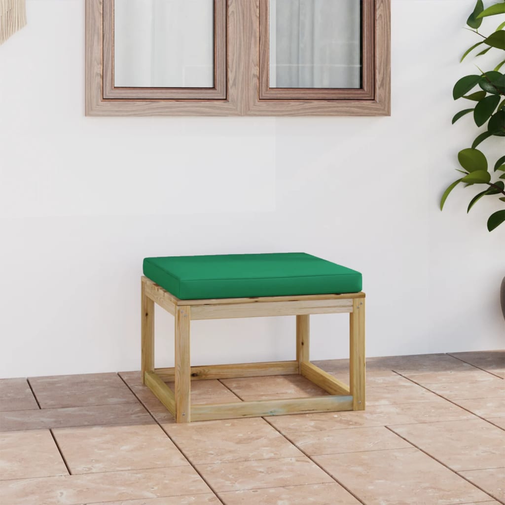Repose-pied de jardin avec coussin Bois imprégné de vert