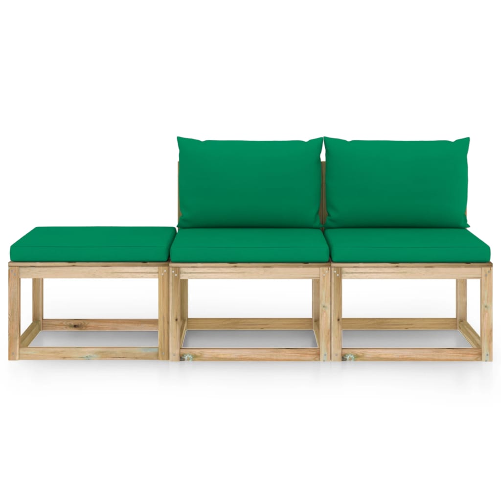 vidaXL Set de muebles de jardín 3 piezas con cojines verdes