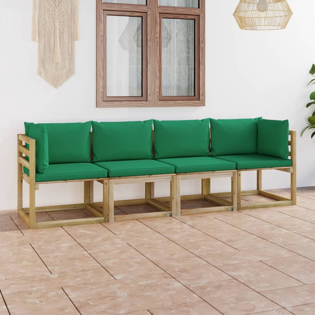 4-Sitzer-Gartensofa mit Grünen Kissen kaufen