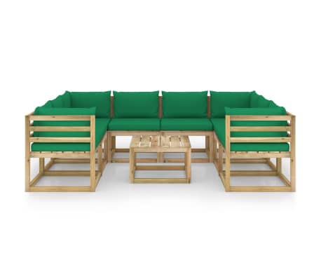 vidaXL Salon de jardin 9 pcs avec coussins bois de pin imprégné