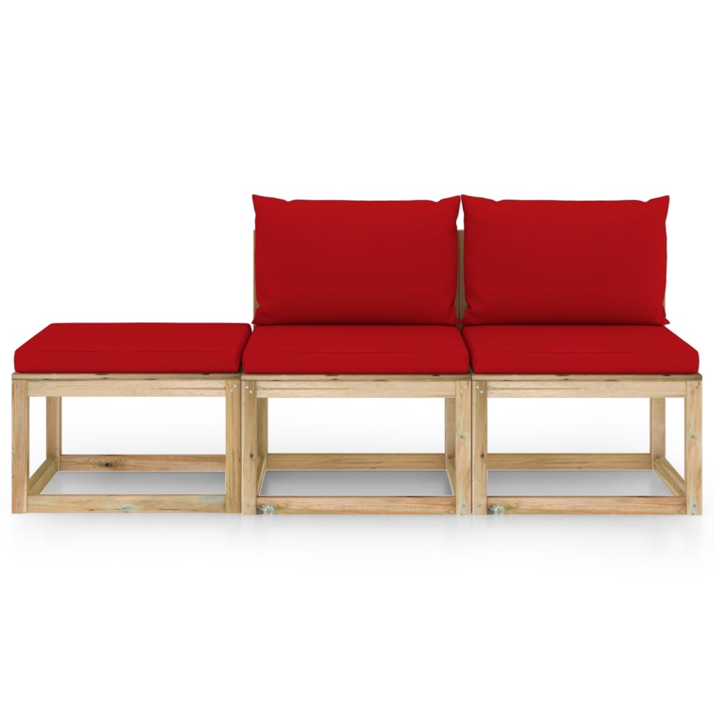 vidaXL Set mobilier de grădină cu perne roșii, 3 piese
