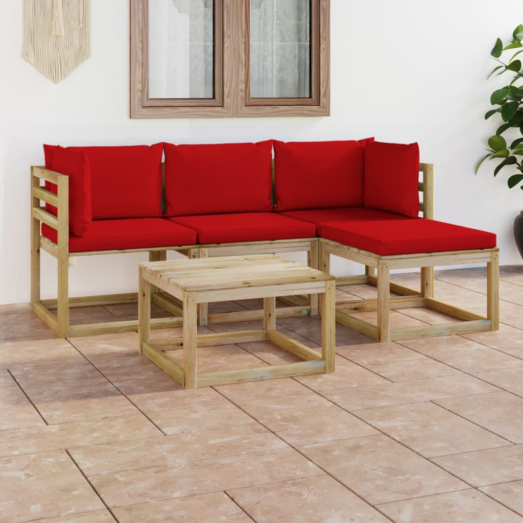 Vidaxl Set Mobilier De Gradina Cu Perne Rosii, 5 Piese