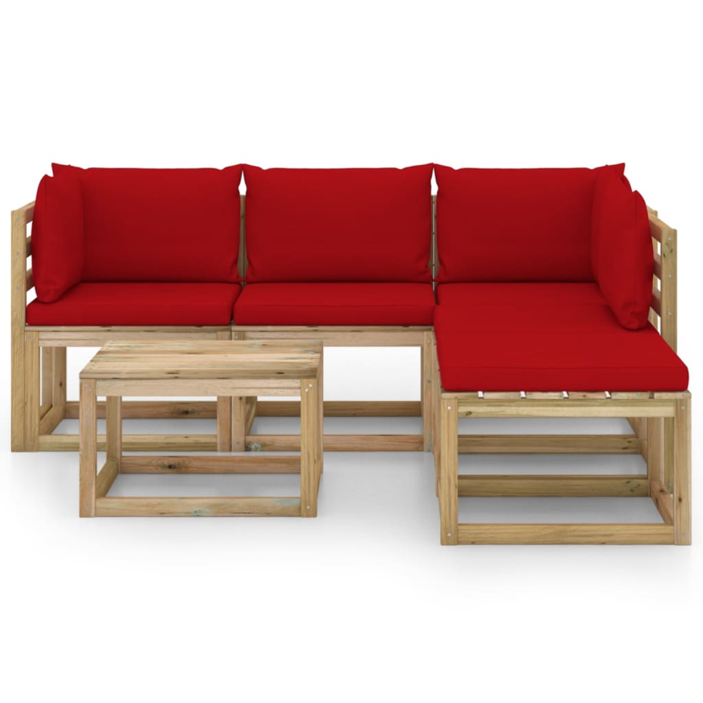 vidaXL 6-tlg. Garten-Lounge-Set mit Roten Kissen