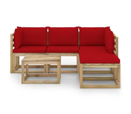 vidaXL 6-tlg. Garten-Lounge-Set mit Roten Kissen