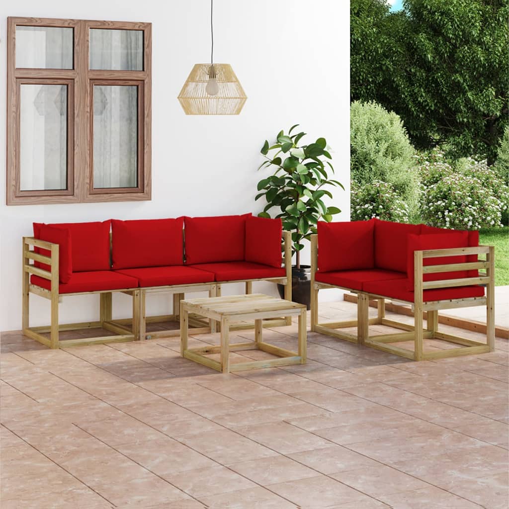 vidaXL 6-tlg. Garten-Lounge-Set mit Roten Kissen