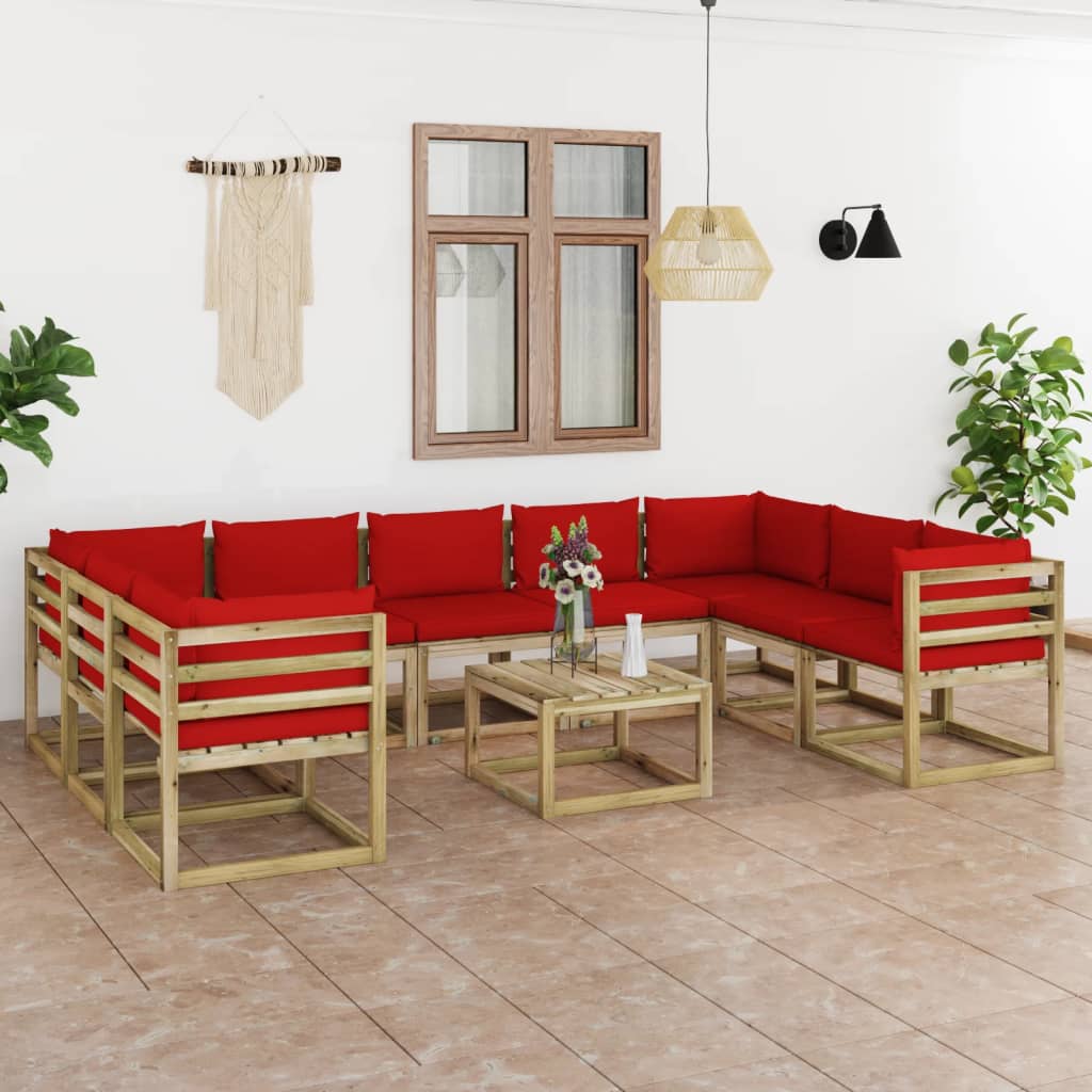 vidaXL 10-tlg. Garten-Lounge-Set mit Kissen Imprägniertes Kiefernholz