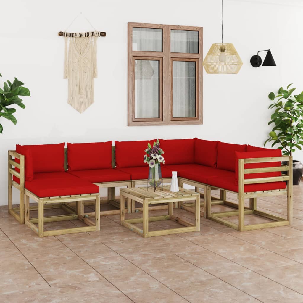 vida XL 8-tlg. Garten-Lounge-Set mit Kissen Imprägniertes Kiefernholz