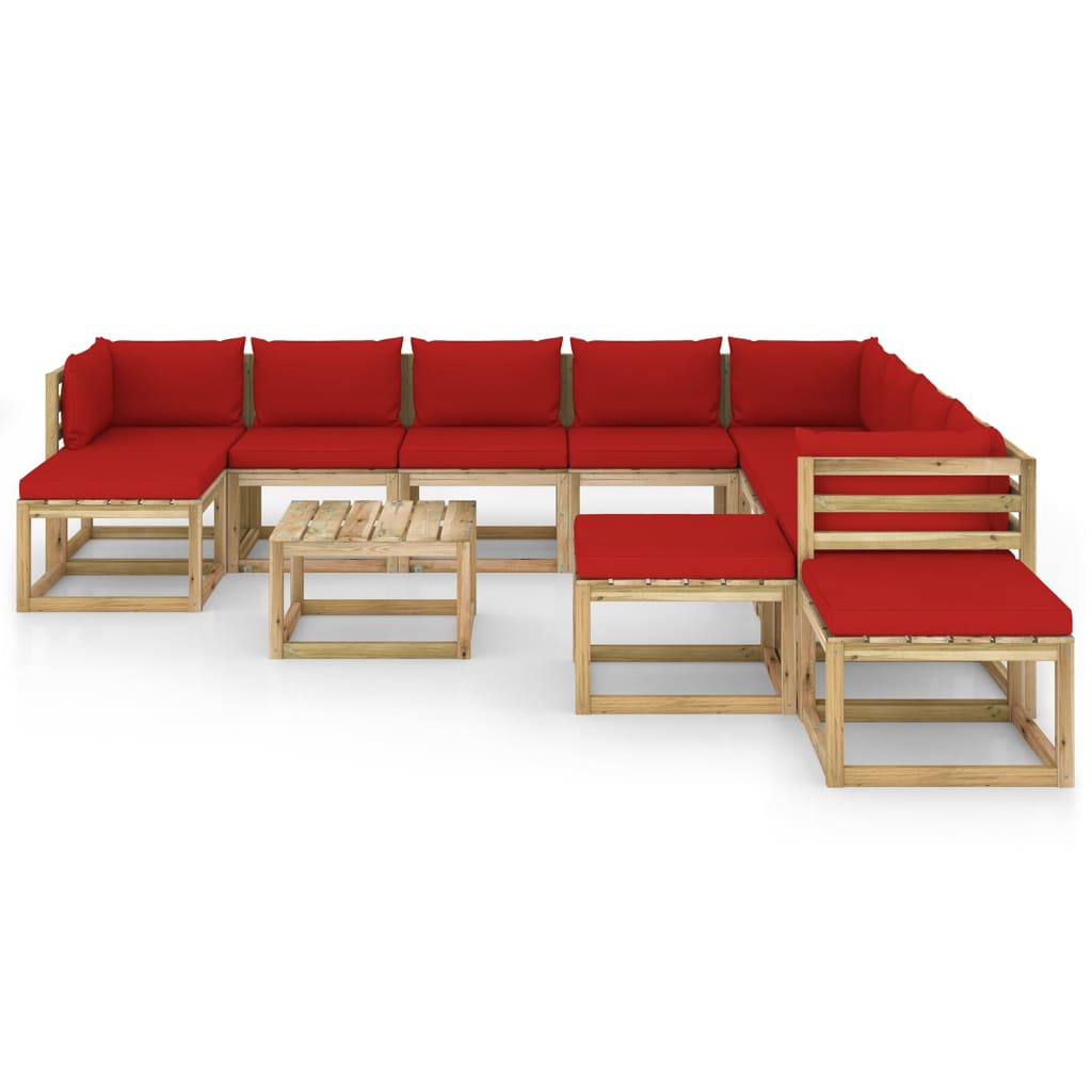 Градински лаундж комплект 12 части възглавници импрегниран бор