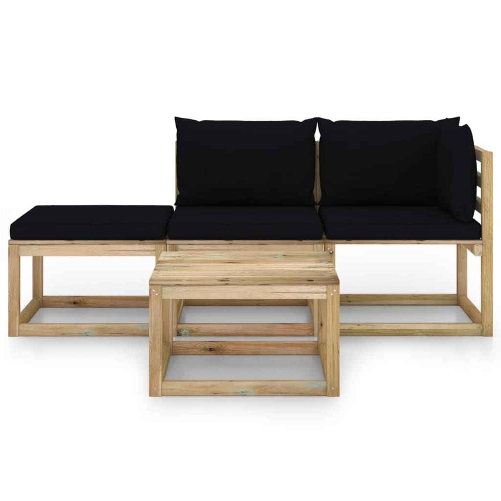 

vidaXL 4-delige Loungeset met zwarte kussens