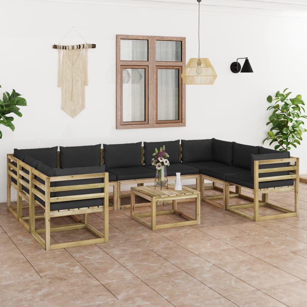 vidaXL 10-tlg. Garten-Lounge-Set mit Kissen Imprägniertes Kiefernholz