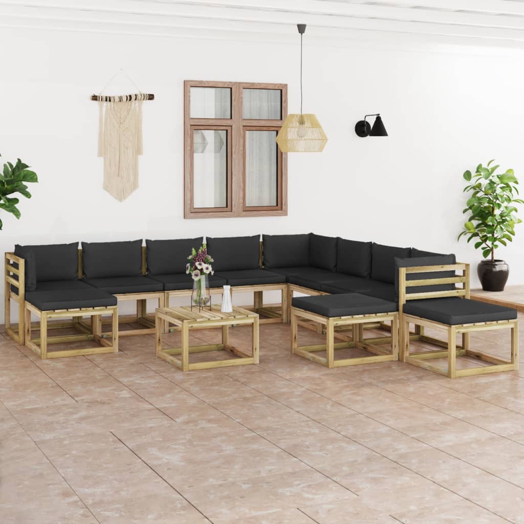 vida XL 12-tlg. Garten-Lounge-Set mit Kissen Imprägniertes Kiefernholz