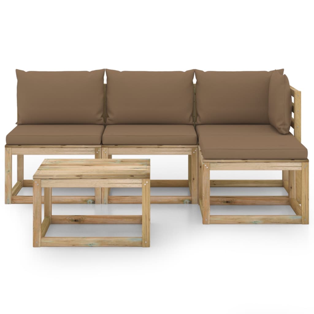 

vidaXL 5-delige Loungeset met taupe kussens