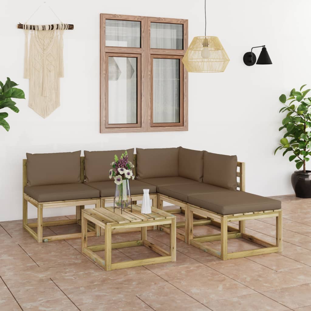 vida XL 6-tlg. Garten-Lounge-Set mit Taupe Kissen