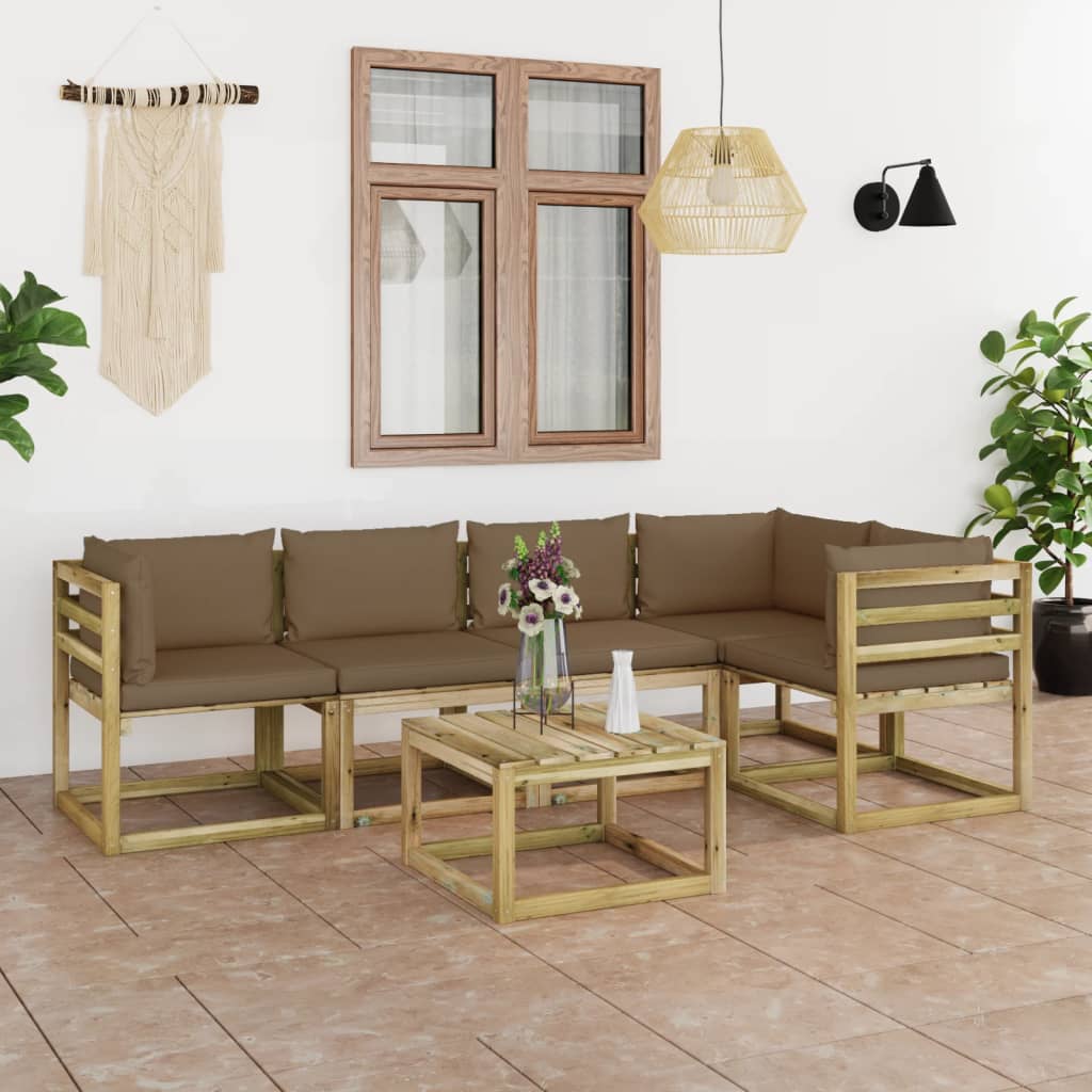 vida XL 6-tlg. Garten-Lounge-Set mit Kissen Imprägniertes Kiefernholz