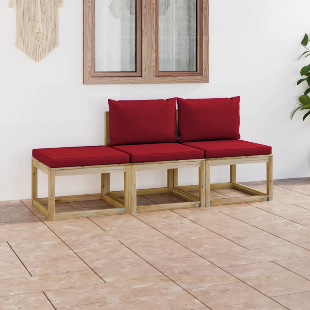Poza vidaXL Set mobilier de gradina cu perne rosu vin, 3 piese
