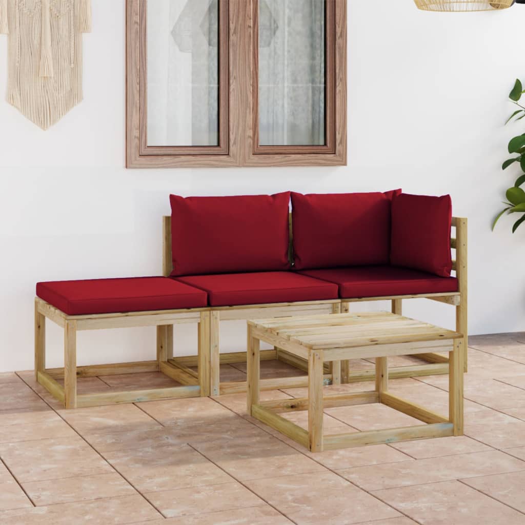 Poza vidaXL Set mobilier de gradina cu perne rosu vin, 4 piese