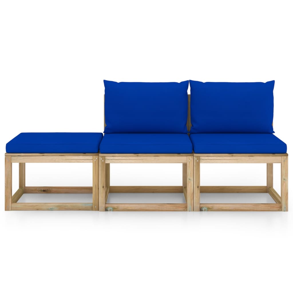 vidaXL 3-tlg. Garten-Lounge-Set mit Blauen Kissen