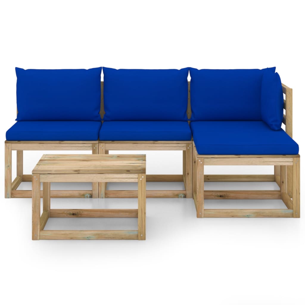 

vidaXL 5-delige Loungeset met blauwe kussens