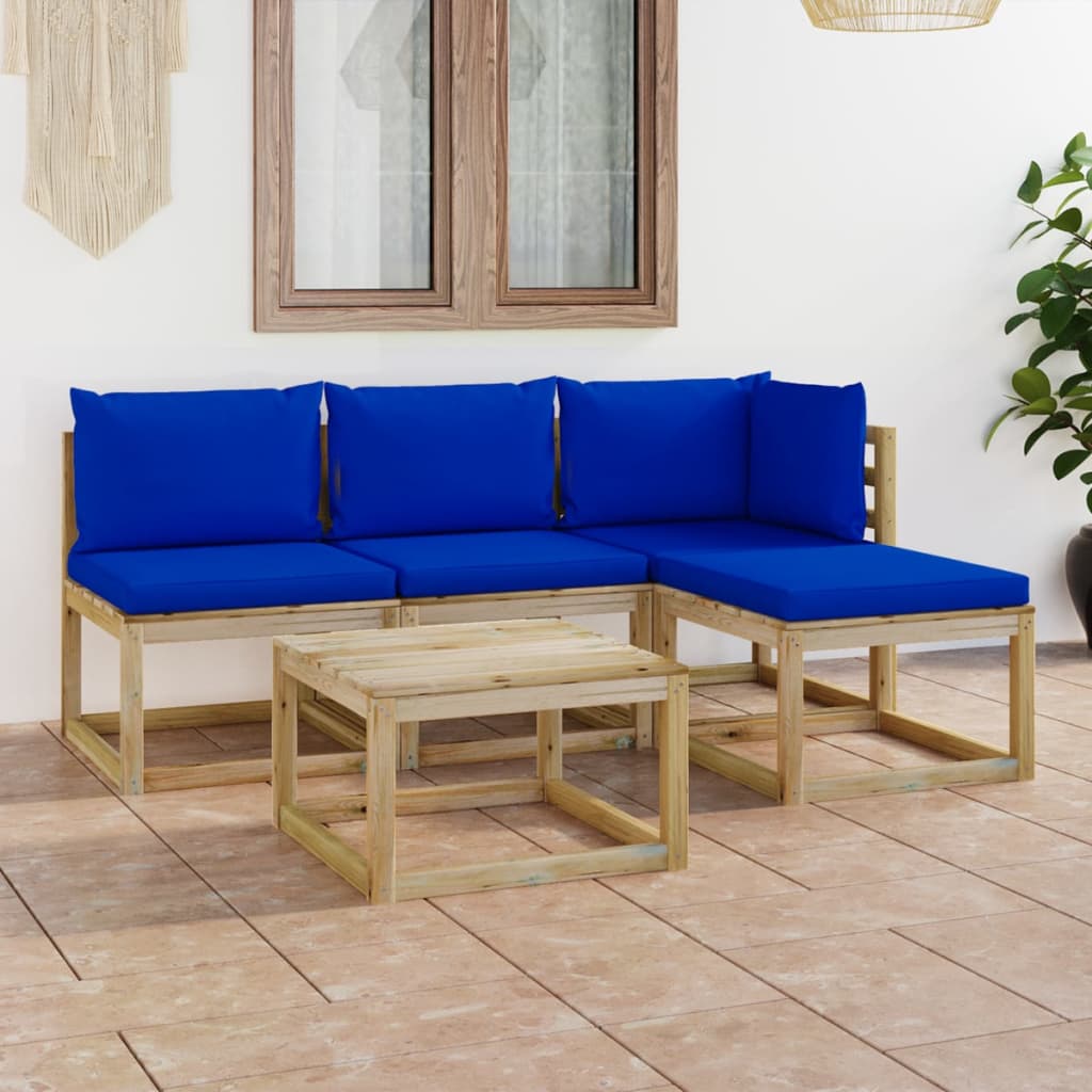 vida XL 5-tlg. Garten-Lounge-Set mit Blauen Kissen