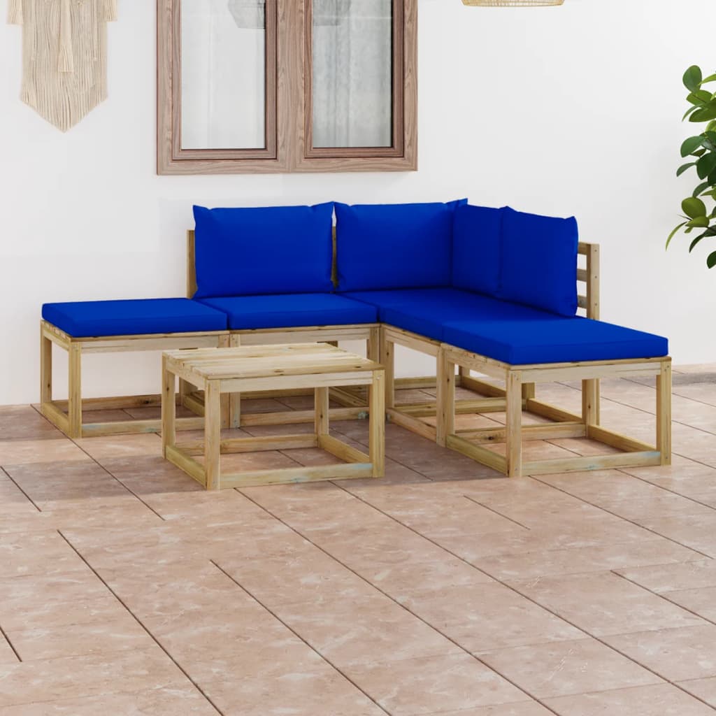 vida XL 6-tlg. Garten-Lounge-Set mit Blauen Kissen