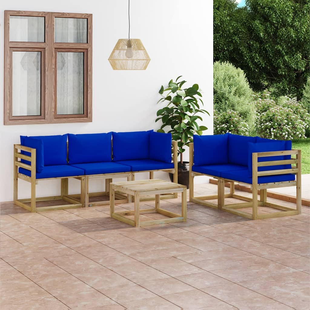 vidaXL 6-tlg. Garten-Lounge-Set mit Blauen Kissen