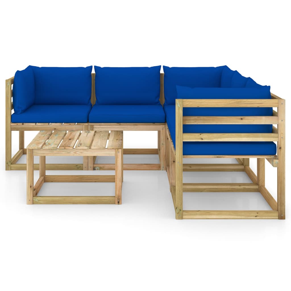 vidaXL 6-tlg. Garten-Lounge-Set mit Blauen Kissen