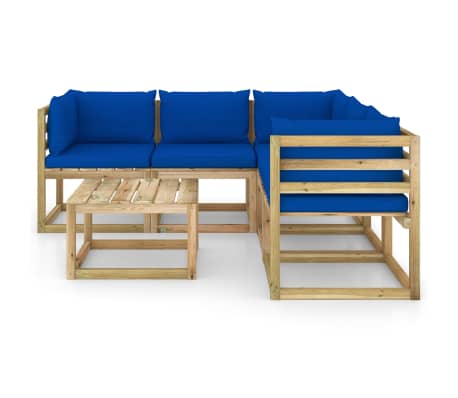 vidaXL 6-tlg. Garten-Lounge-Set mit Blauen Kissen