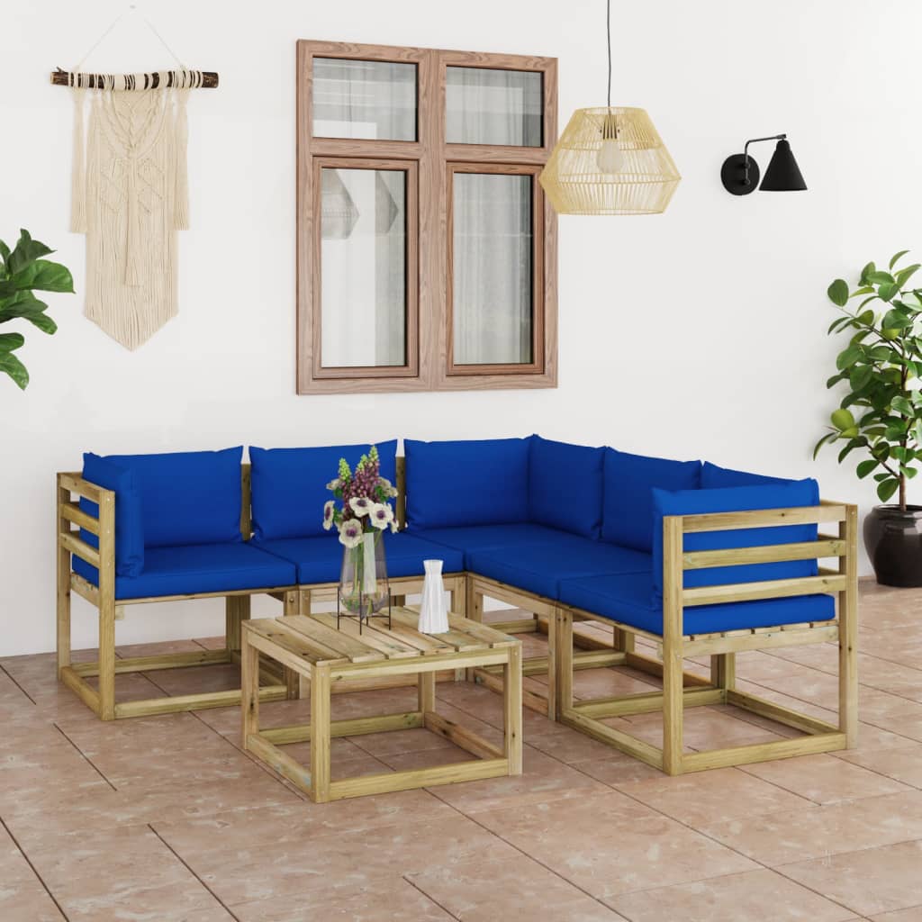 vida XL 6-tlg. Garten-Lounge-Set mit Blauen Kissen