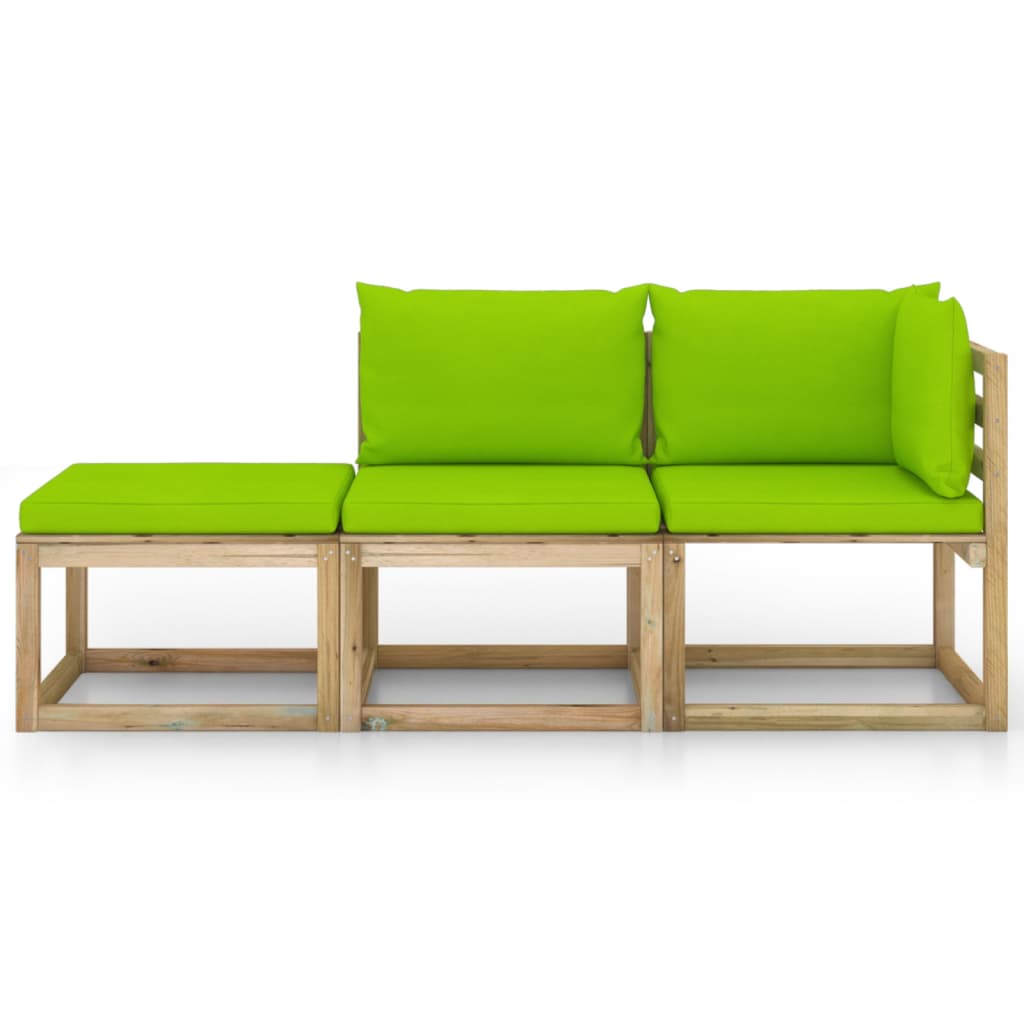 

vidaXL 3-delige Loungeset met heldergroene kussens