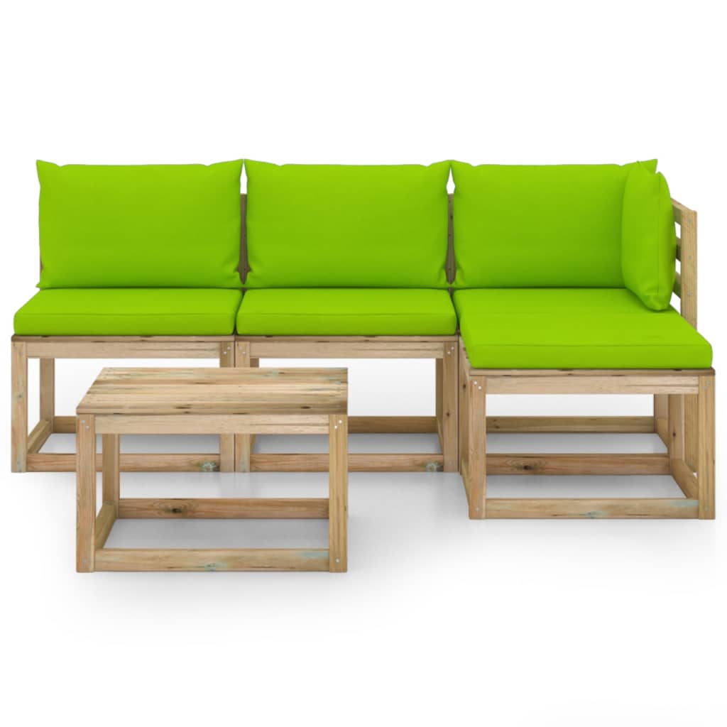 

vidaXL 5-delige Loungeset met heldergroene kussens