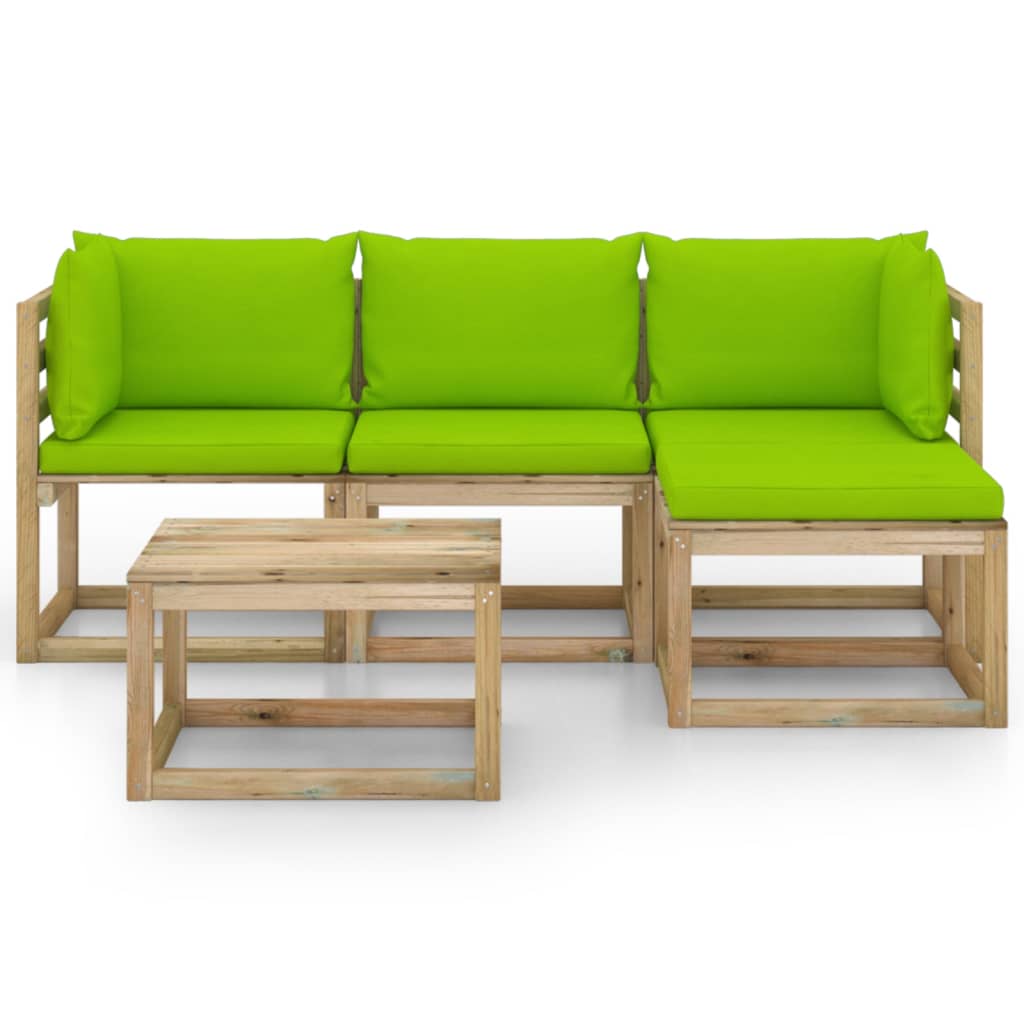 

vidaXL 5-delige Loungeset met heldergroene kussens